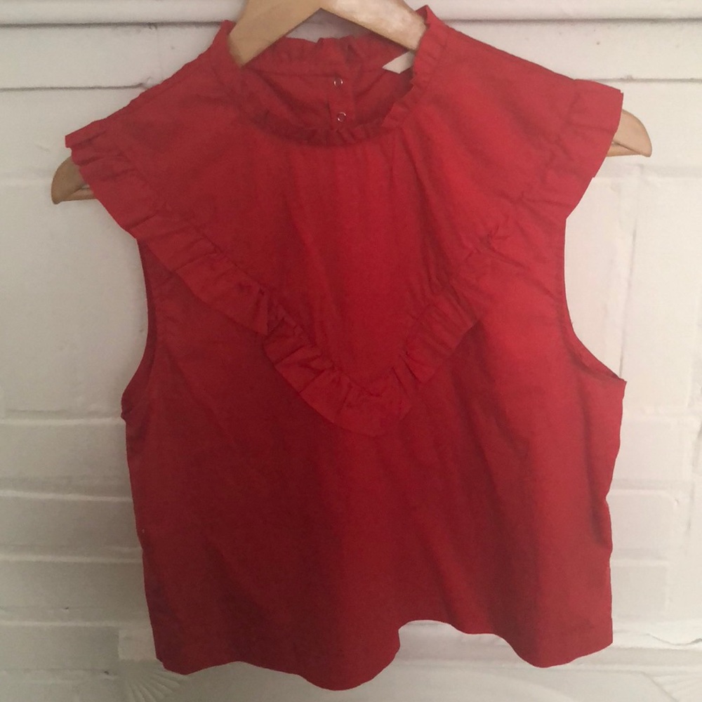 H&M red ruffle blouse